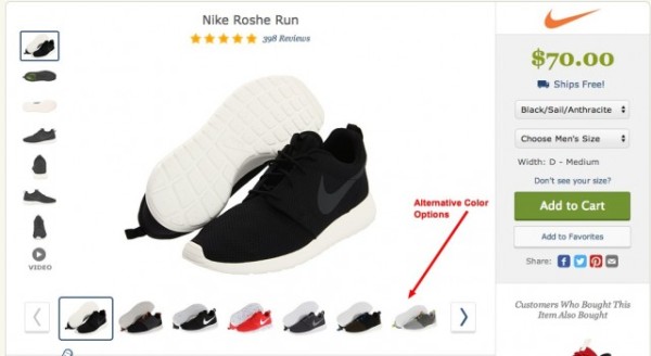 What Nike.com (and Others) Can Teach You About Building Persuasive Product Pages image zappos alternative color options 1 e1408128227260 600x328