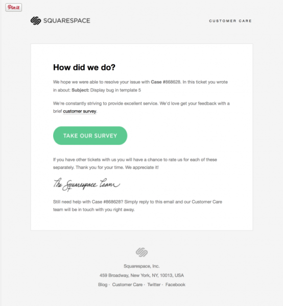 Customer Support Survey Email Design from Squarespace Really Good Emails